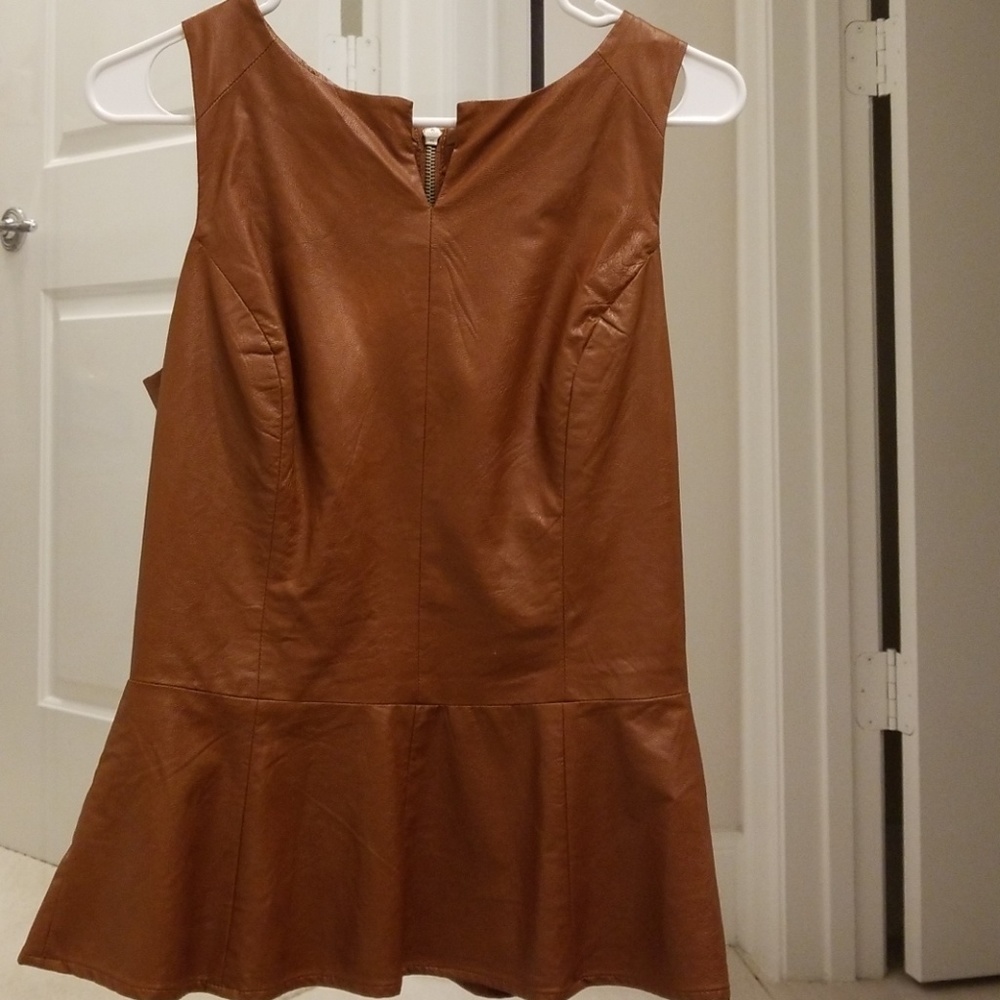 Camel Vegan Leather Peplum Top
